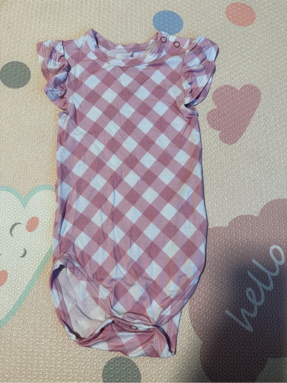 Posh Peanut Pink Gingham Ruffle-Sleeve Bodysuit